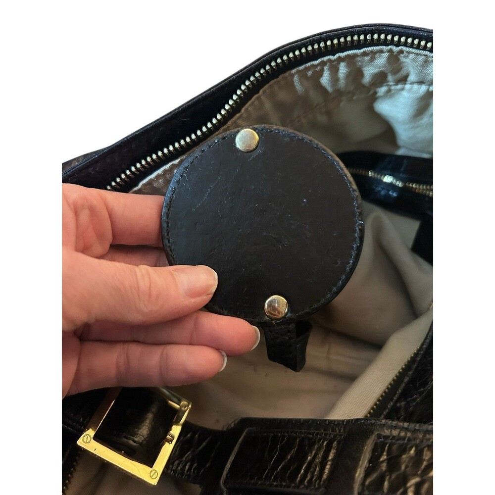 Tory Burch Black Glazed Distressed Leather Shoulder Tote Hobo Bag Gold Trim - Picture 8 of 14